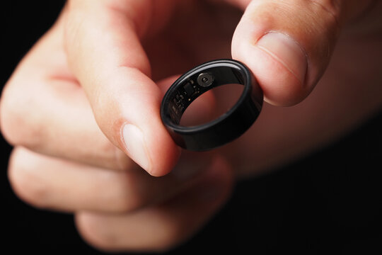 Smart Ring, Tracker, Step Counter, Heart Rate, Blood Oxygen Tracker, Health Ring. Close-up. 