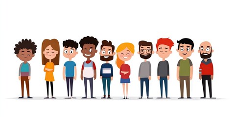 Fototapeta premium 2D animated cartoon people standing in long line