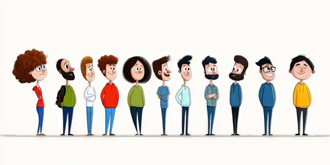 Fototapeta premium 2D animated cartoon people standing in long line