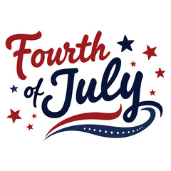 Fourth of July lettering with stars and patriotic colors, celebrating American Independence Day, ideal for holiday cards, banners, and festive designs