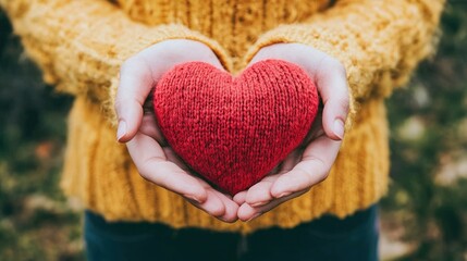 Heartfelt Kindness: A Knitted Heart Held with Love and Care