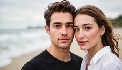 Fototapeta premium Couple on the beach looking romantic for Valentine's Day