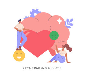 Person managing and improving emotional intelligence. Self control feeling, balance of emotions and brain. Concept of personal soft skills, mental health, self regulation. Vector illustration