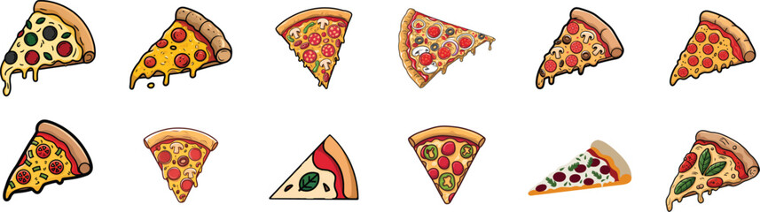 Collection of colorful Pizza Slices Vector illustration.