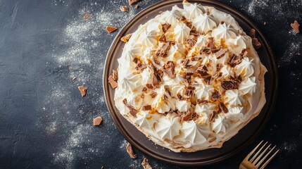 Pavlova with Caramelized White Chocolate Bark With Copy Space 
