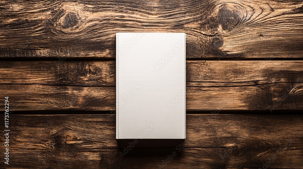 Poster Minimalist design of a closed notebook on a rustic wooden table