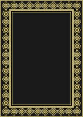 Golden ornamented frame A4 size on a black background. Version 4. Vector illustration