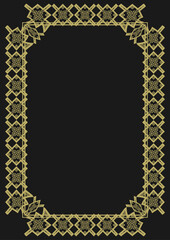 Golden ornamented frame A4 size on a black background. Version 6. Vector illustration