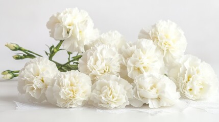 Delicate Bouquet of White Carnations on Lace