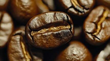 Fototapeta premium Close-Up of Vibrant Coffee Beans with Ambient Lighting
