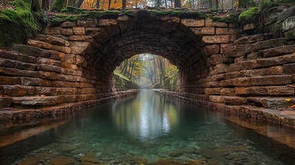 Serene Stone Bridge Over a Tranquil Forest Stream