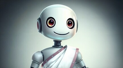 cheerful robot character wearing sari isolated on a gray background for promotions