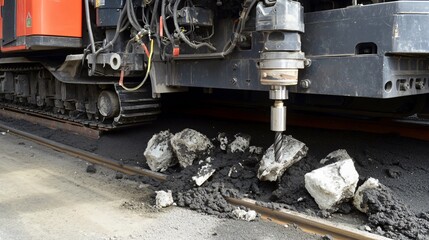 Fototapeta premium Road Construction Machine Drilling Asphalt Pavement Repair