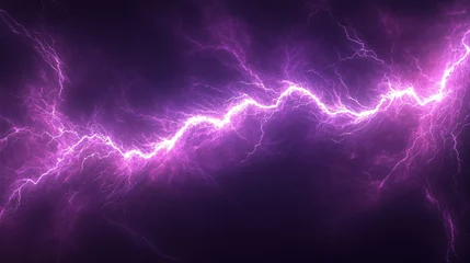 Selbstklebende Fototapeten Vivid purple lightning strikes across a dark sky during a thunderstorm at night © Oleg