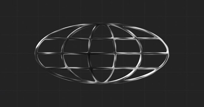 Globe gride in silver chrome with black background. y2k aesthetics