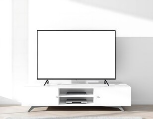 Modern Flat Screen Television on White Media Console