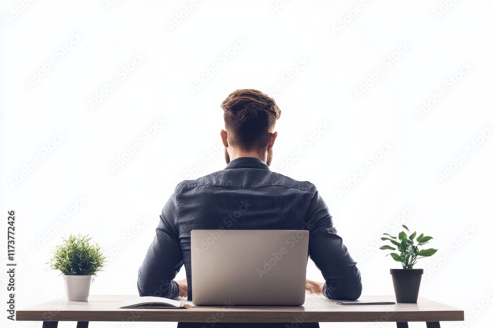 Aufkleber professional man working on a laptop in a suit at a modern office setting during the daytime