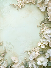 Floral arrangement with white flowers on soft green background