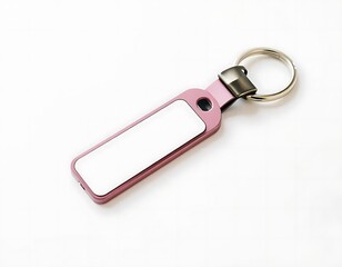Pink Metal Keychain with Blank Rectangular Tag