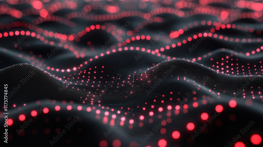 Poster abstract red digital waveform: a mesmerizing digital art piece featuring a dynamic, undulating wavef