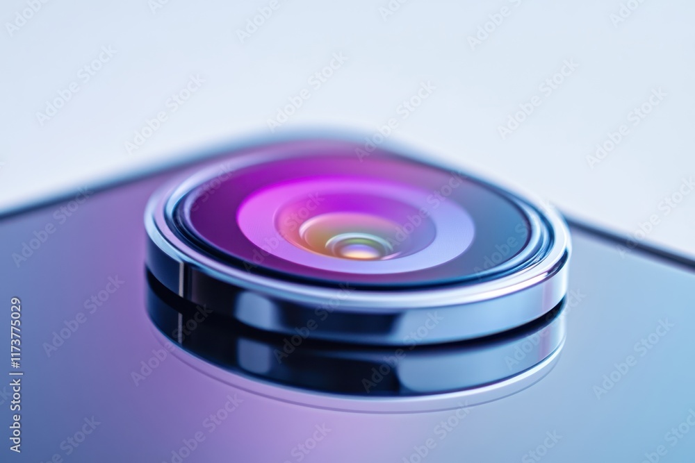 Poster Close-up view of a camera lens showcasing intricate details on a transparent background
