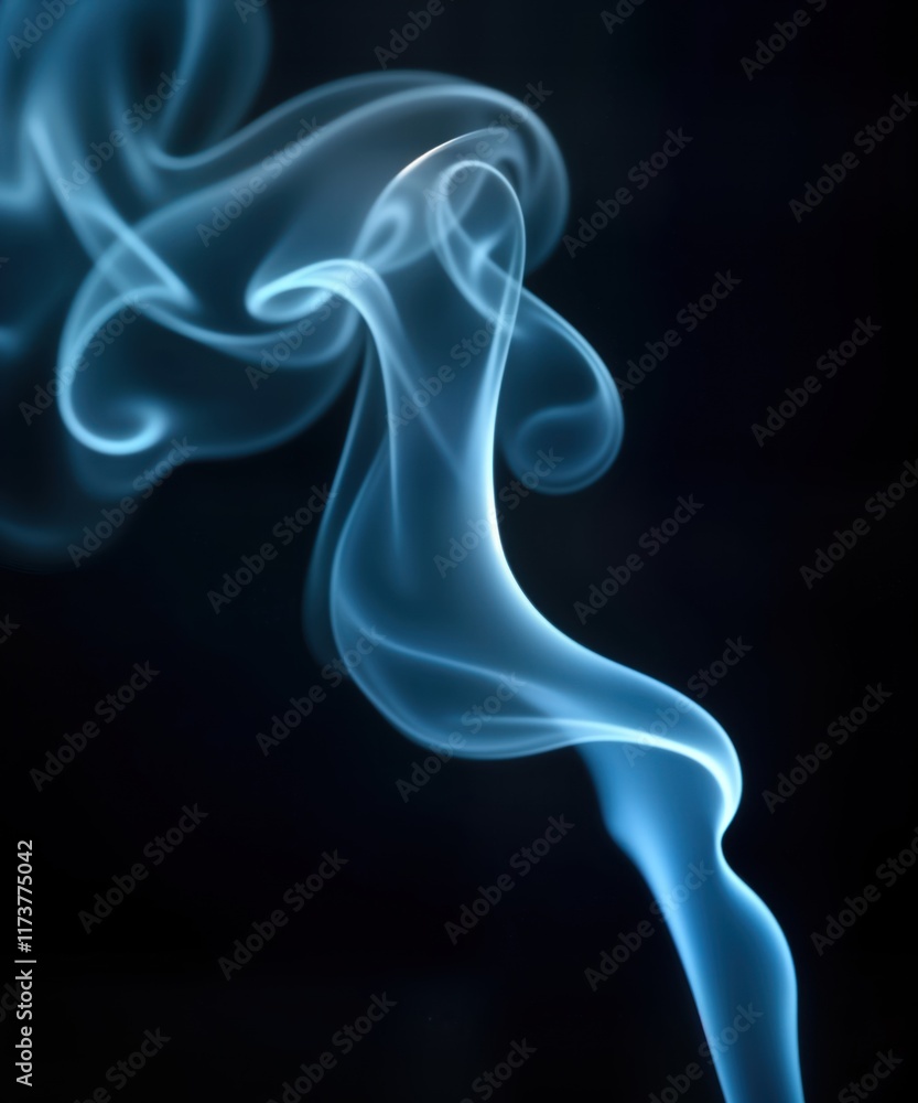 Poster abstract blue smoke swirls against black background. flowing and dynamic shapes create an artistic e