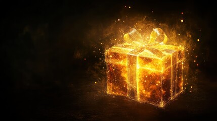A fiery, magical gift box glowing on a dark background. Ideal for holiday promotions, game rewards, or surprise announcements.
