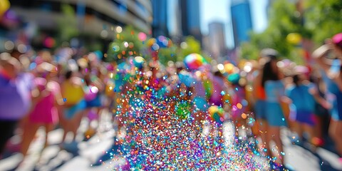 Obraz premium pride parade and pride month concept with lgbtqia and rainbow flags for 2025 pride month