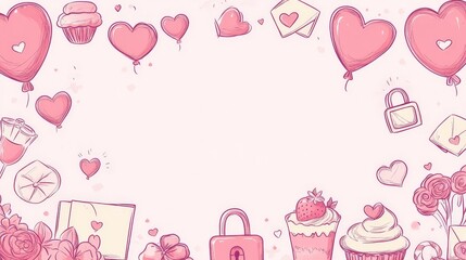 valentine's day icon frame illustration with a pastel pink background.