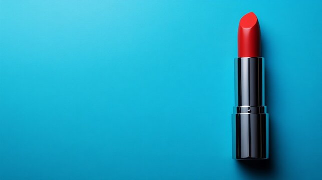 Bold red lipstick on a bright blue background for makeup lovers