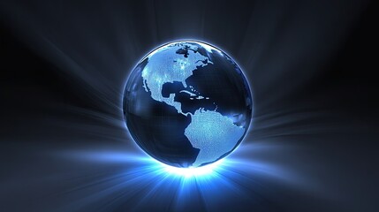 Fototapeta premium A glowing 3D globe surrounded by dynamic trade route lines, representing international manufacturing and distribution chains.