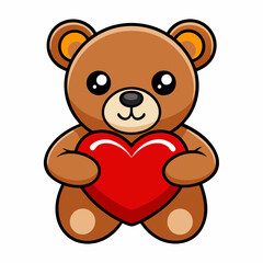 Adorable Teddy Bear Holding a Heart Vector Illustration