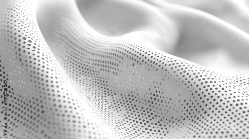 Poster a white perforated surface undulates creating a subtle 3d pattern. ideal for minimalist backgrounds 