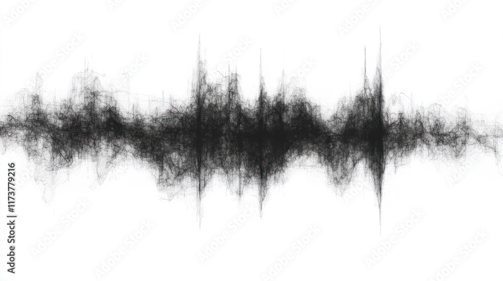 Poster abstract black tangled lines resemble a sound wave or mountain range. ideal for music visualizations