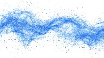 Abstract blue wave of particles on white background. Ideal for digital art, website backgrounds, or presentations conveying flow, data, or technology.
