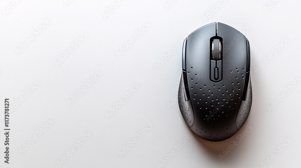 Poster Wireless computer mouse placed on a clean, white surface in a minimalist office setup