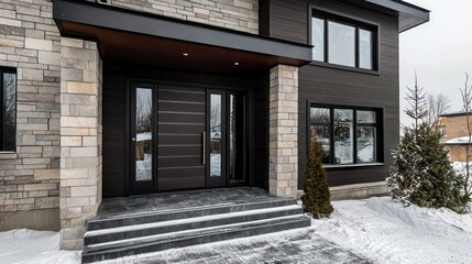 Fototapeta premium Modern House Entrance in Winter Wonderland