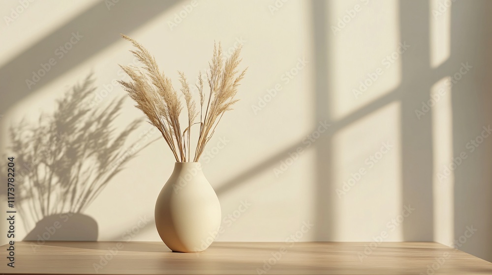 Poster elegant dried grass arrangement in a minimalistic vase casting soft shadows