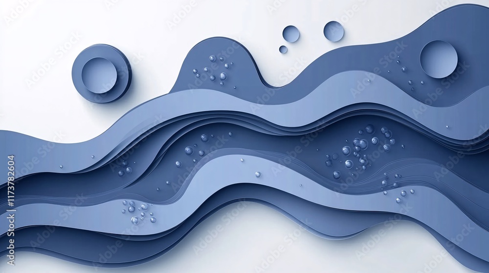 Poster abstract blue waves with bubbles create a calming ocean-like atmosphere