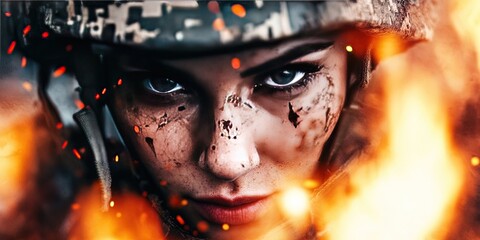 female soldier - women in military concept with lady army camouflaged uniform