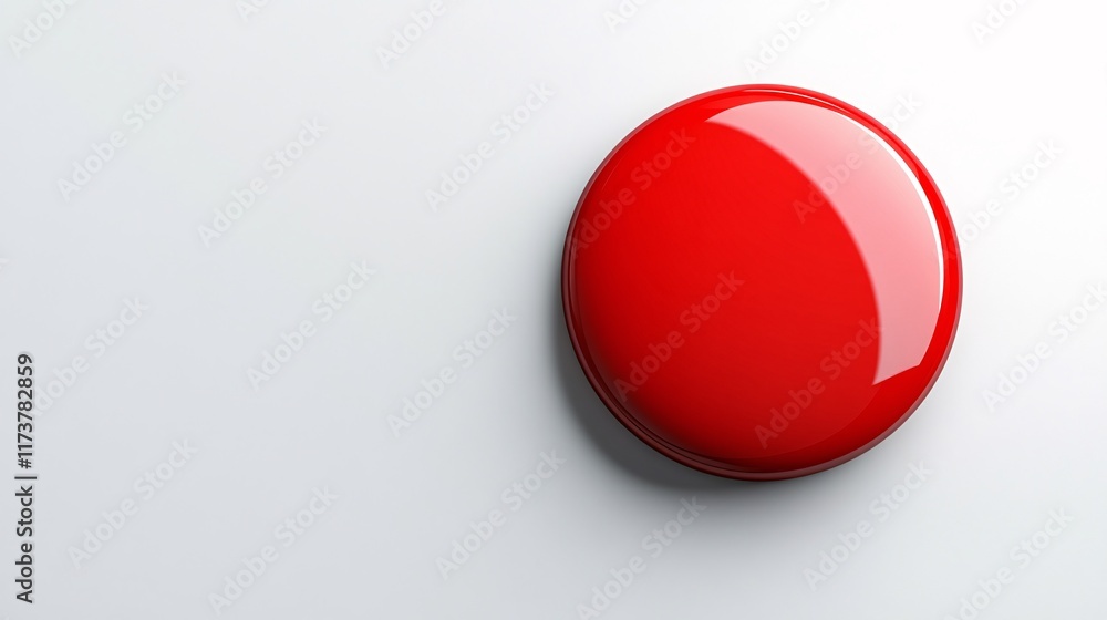 Aufkleber bright red round button placed on a smooth white surface creating a striking contrast