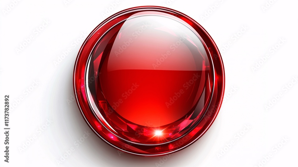 Aufkleber bright red button with glossy surface on a plain white background