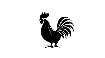 Black silhouette of a rooster crowing on a white background, symbolizing new beginnings and fresh ideas.
