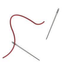 two stainless steel needles with thread
