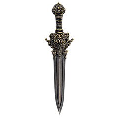 Antique Ornamental Dagger: This image shows an antique dagger with intricate ornamental detail, an object of historic allure and aesthetic value, it is set on a clean, neutral background. 
