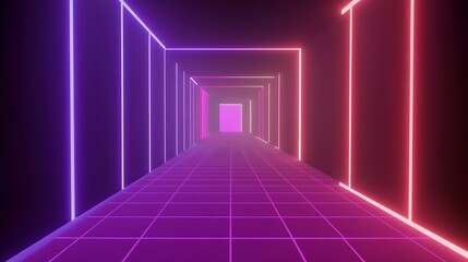 Neon Corridor Purple Pink Glowing Lines Retro Design