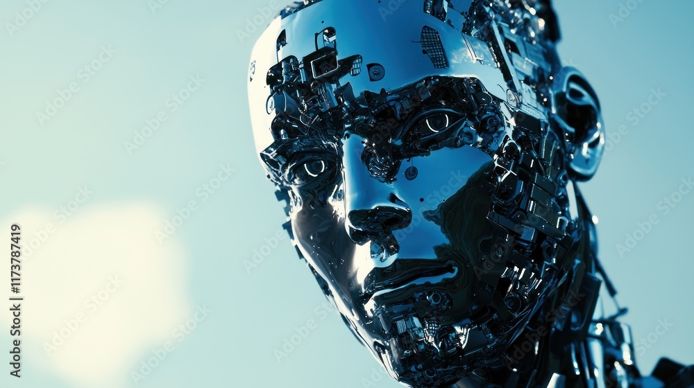 Poster the unveiling of a metallic enigma: a futuristic vision of artificial intelligence
