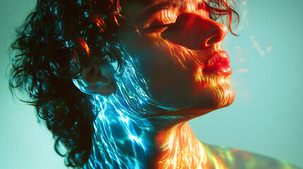 Portrait of a handsome man. Artistic Reflection of Light on Water