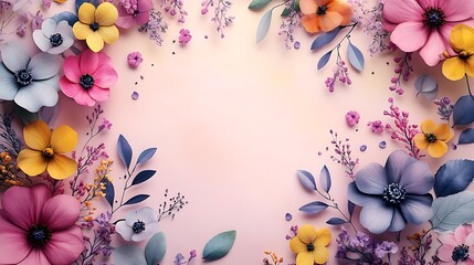 Pastel Flowers Frame Delicate Floral Arrangement