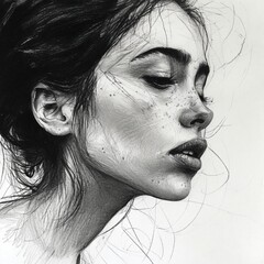 Portrait of a beautiful girl, character sketch pencil